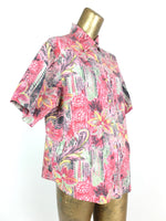 80s Abstract Pink Hawaiian Collared Short Sleeve Button Up Shirt