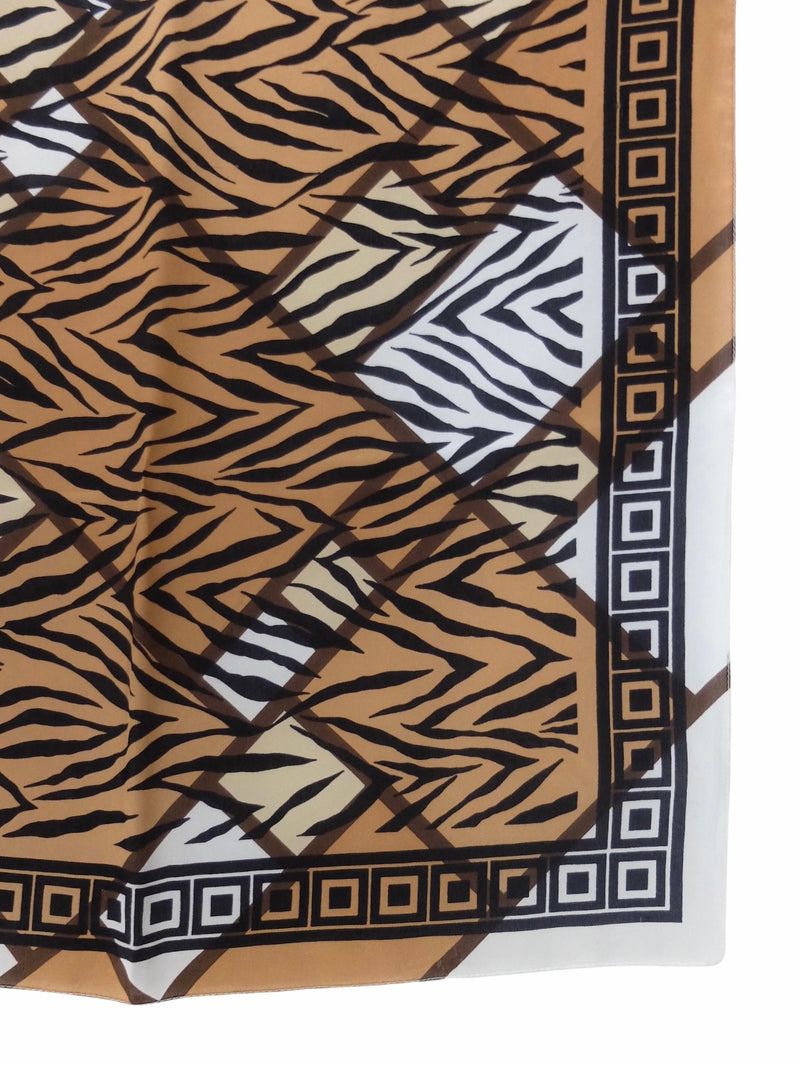 Vintage 80s Silk Bohemian Safari Tiger Animal Print Brown & Black Square Bandana Neck Tie Scarf