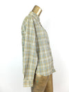 70s Western Rodeo Green Check Print Long Sleeve Collared Button Up Flannel Shirt