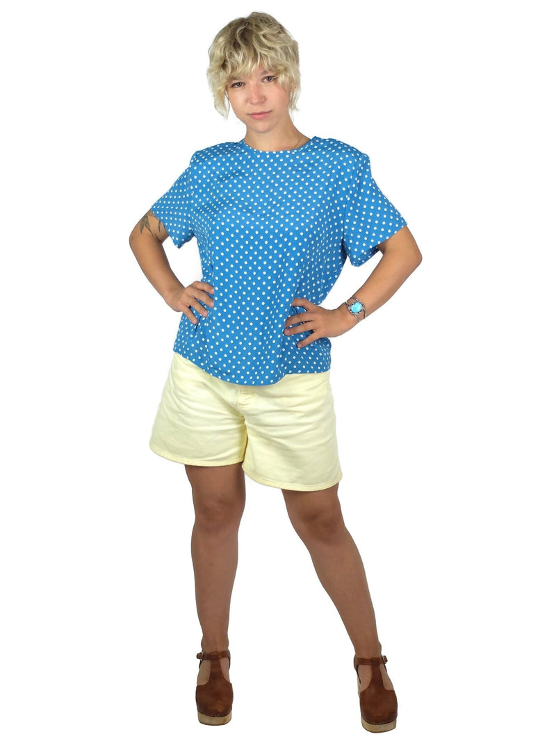 80s Polka Dot Short Sleeve Boxy Pullover Blouse