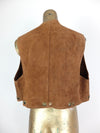 70s Hippie Festival Style Rust Brown Suede Leather Sleeveless Vest with Metal Ring Details