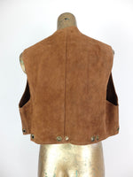 70s Hippie Festival Style Rust Brown Suede Leather Sleeveless Vest with Metal Ring Details