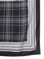Vintage 60s Mod Bohemian Hippie Black & White Striped Check Print Geometric Square Bandana Neck Tie Scarf with Hand-Rolled Hem