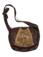 Vintage 70s Glam Rock Snakeskin and Brown Leather Crossbody Messenger Bag Purse with Adjustable Strap