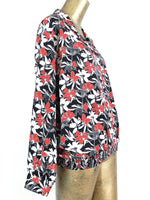 80s Floral Long Sleeve Blouse with Elasticated Waist