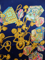 Vintage 80s Nina Ricci Silk Designer Baroque Abstract Tassel Print Square Bandana Neck Tie Scarf