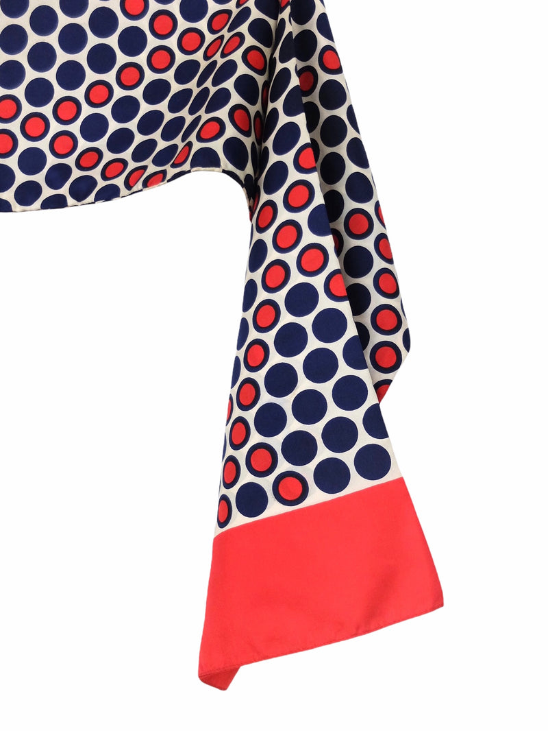 Vintage 60s Mod Psychedelic Red & Blue Abstract Polka Dot Wide Neck Tie Scarf