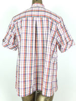 70s Check Print Mockneck Half Sleeve 1/4 Button Up Tunic Shirt