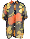 Vintage 40s Floral Sheer Chiffon Collared Button Up Half Sleeve Hawaiian Shirt