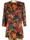 70s Autumnal Abstract Floral 3/4 Sleeve Scoop Neck Blouse with Padded Shoulders