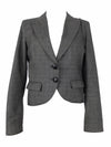 Vintage 00s Y2K Mod Chic Dark Grey Y2K Pointed Collar Formal Blazer Jacket with Elbow Patches & Padded Shoulders | Women’s Size Small