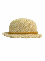 Vintage 50s Mid-Century Mod Mustard Yellow & White Crocheted Fitted Brimmed Fedora Hat