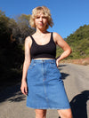 80s Utilitarian Medium Wash Denim High Waisted A-Line Denim Mini Skirt