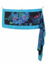 Vintage 80s Silk Hippie Bohemian Festival Tropical Hawaiian Floral Bright Blue & Black Long Wide Neck Tie Scarf