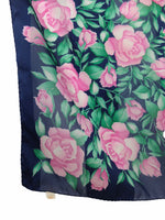 Vintage 70s Mod Floral Roses Sheer Striped Square Bandana Neck Tie Scarf