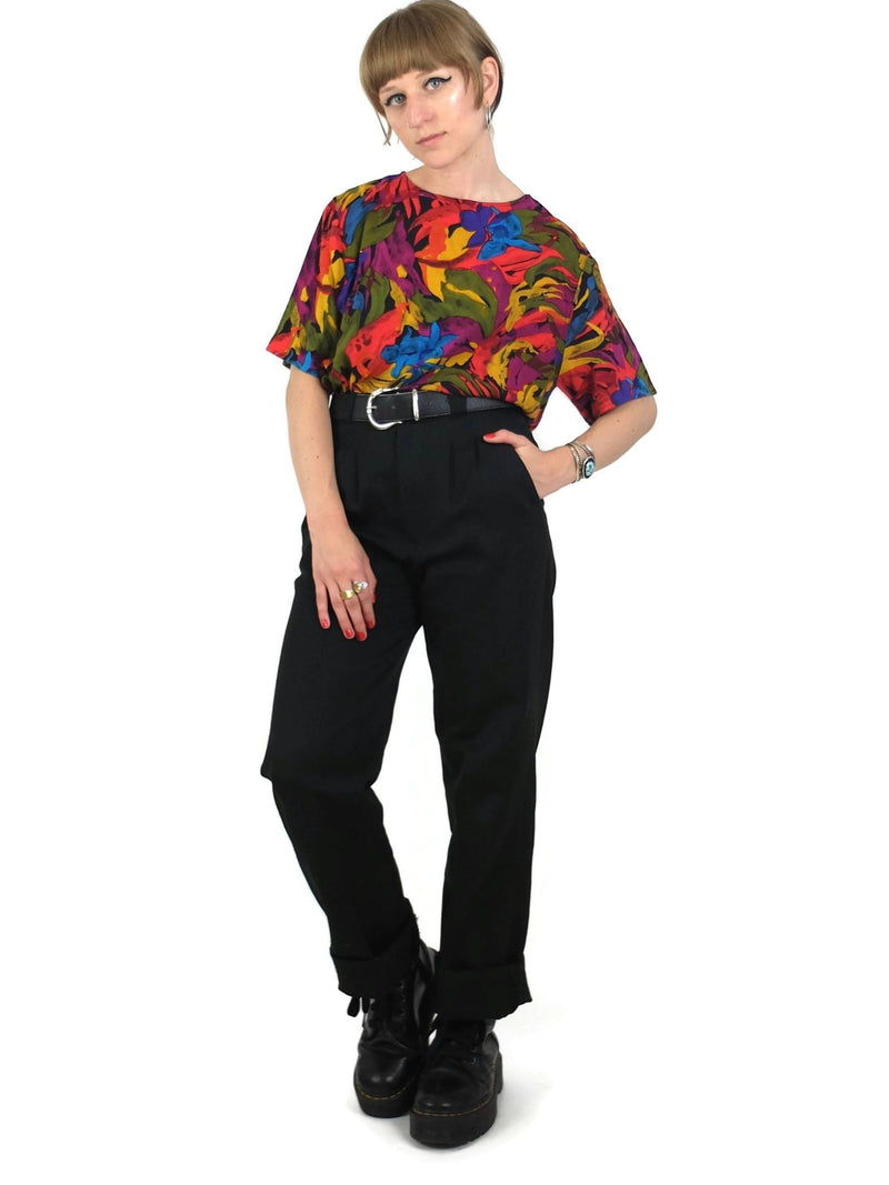 80s Floral Tropical Short Sleeve Blouse