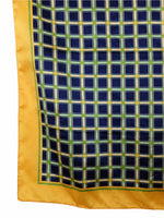 Vintage 90s Mod Plaid Check Print Silky Yellow & Blue Square Bandana Neck Tie Scarf