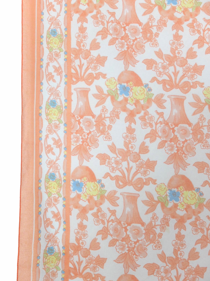 Vintage 60s Mod Floral Print Orange Sheer Chiffon Square Bandana Neck Tie Scarf