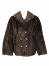 Vintage 70s Genuine Mink Fur Brown Collared Button Down Cropped Coat with Clasp Closure & Button Details