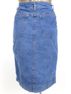 80s Utilitarian Medium Wash Denim High Waisted Snap Button A-Line Jean Mini Skirt