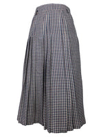 Vintage 70s Wool Mod High Waisted Chic Preppy Black & White Gingham Check Print A-Line Pleated Midi Skirt | 24 Inch Waist