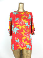60s Mod Tropical Hawaiian Oversized Half Sleeve Pullover Blouse