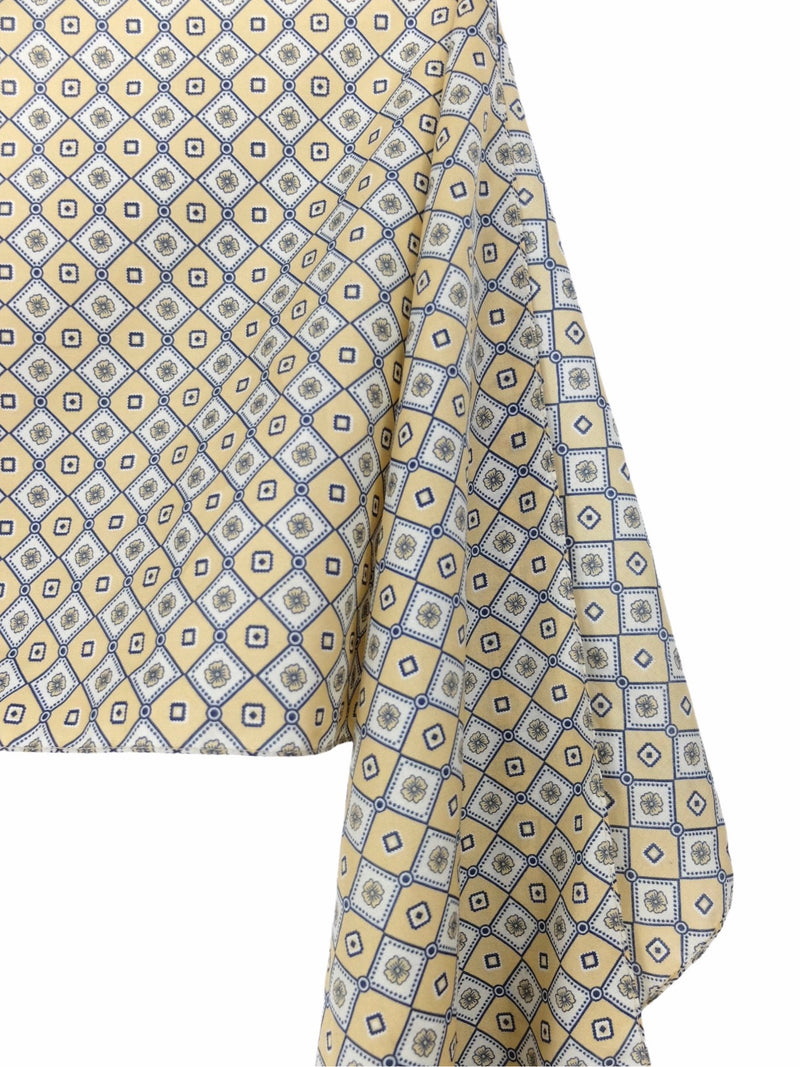 Vintage 70s Hippie Mod Beige Geometric Floral Long Wide Polyester Neck Tie Scarf