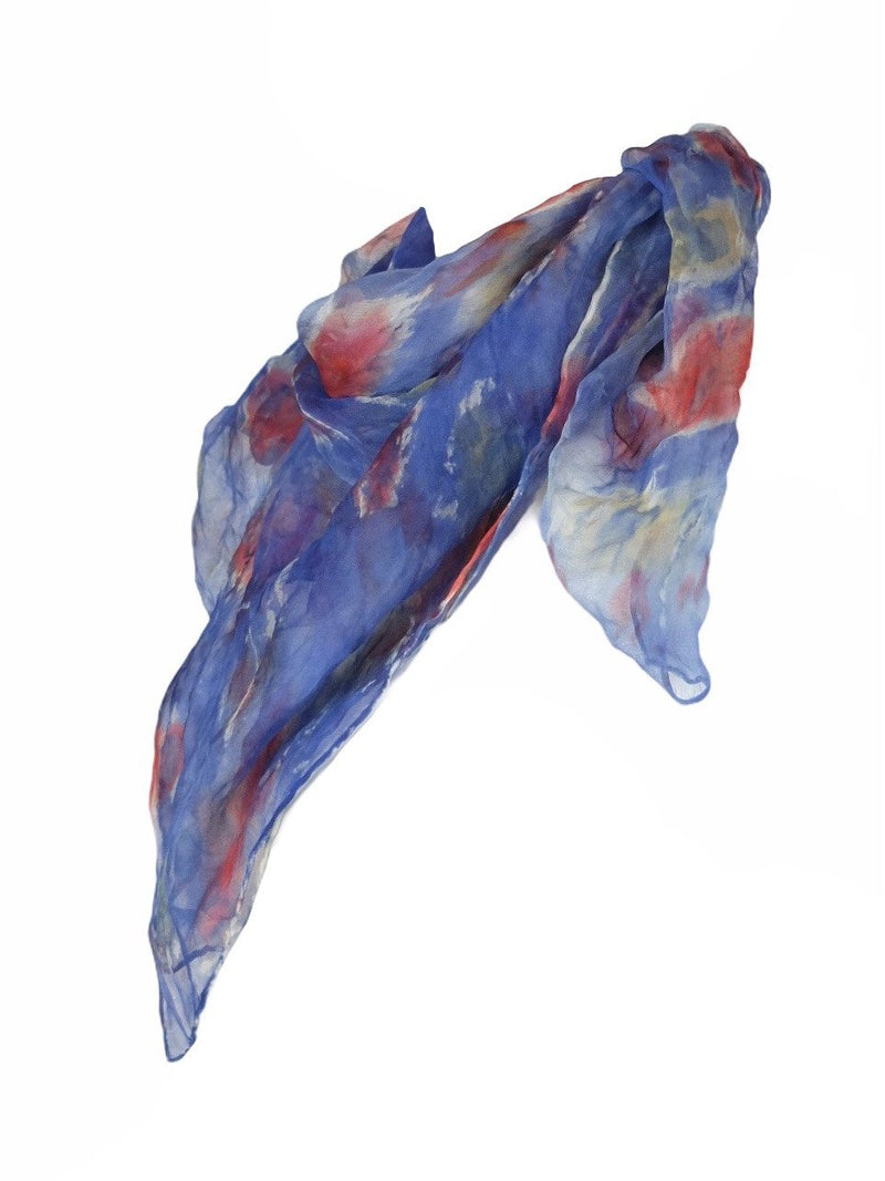 Vintage 60s Mod Blue Abstract Floral Raw Silk Bandana Neck Tie Scarf