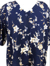Vintage 80s Navy Blue Floral Short Sleeve V-Neck Button Down Blouse