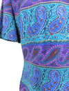 70s Bohemian Boxy V-Neck Intricate Striped Paisley Print Half Sleeve Button Up Blouse