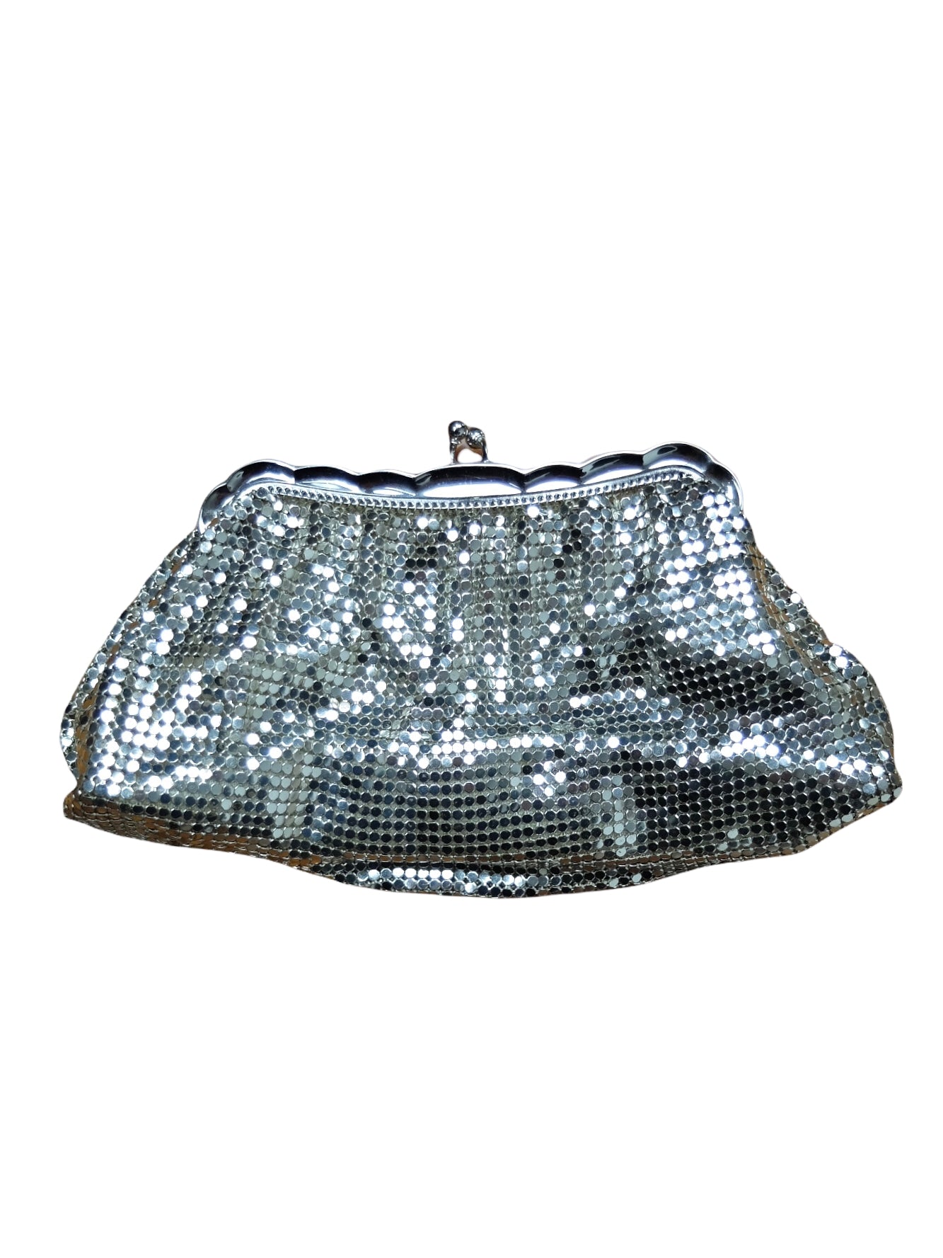 Vintage 60s Whiting & Davis Glam Rock Disco Party Formal Silver Metallic Mesh Mini Clutch Bag