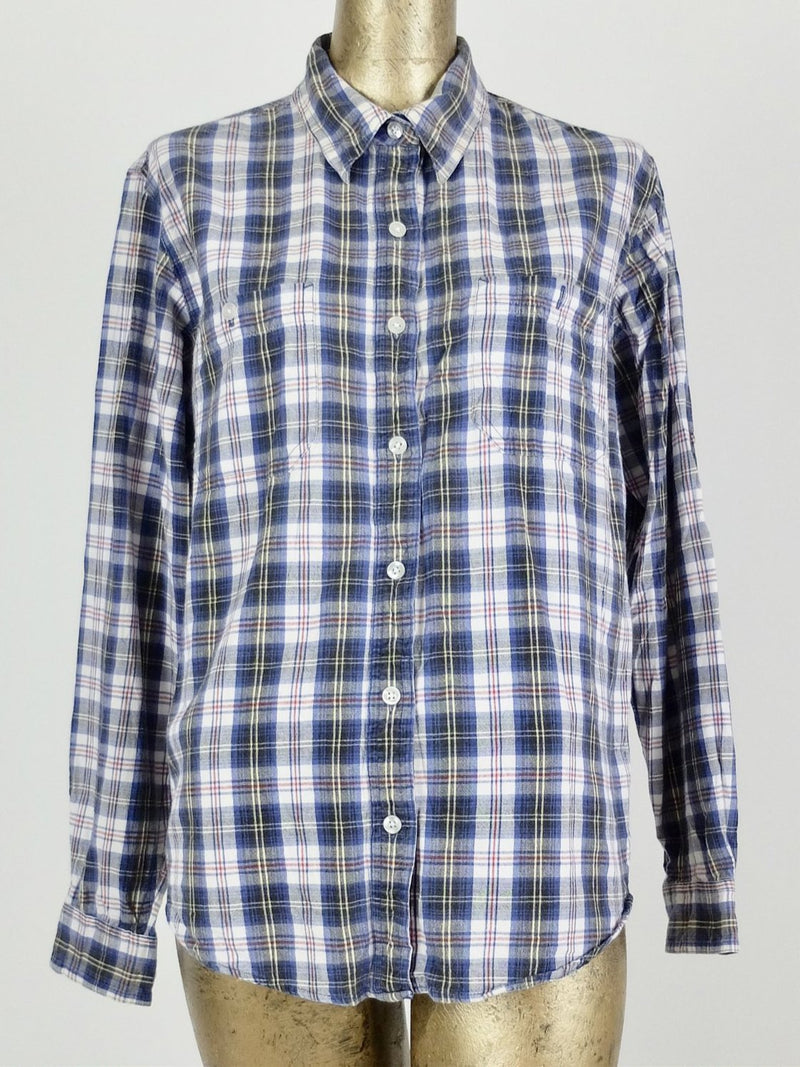 90s Check Print Long Sleeve Collared Button Up Shirt