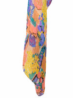 Vintage 80s Silk Funky Abstract Floral Bright Multicolour Long Wide Sheer Chiffon Neck Tie Scarf