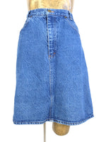 80s Utilitarian Medium Wash Denim High Waisted A-Line Denim Mini Skirt