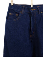 Vintage 80s Bohemian Rockabilly Style Dark Wash Bright Blue High Waisted Straight Leg Mom Jeans