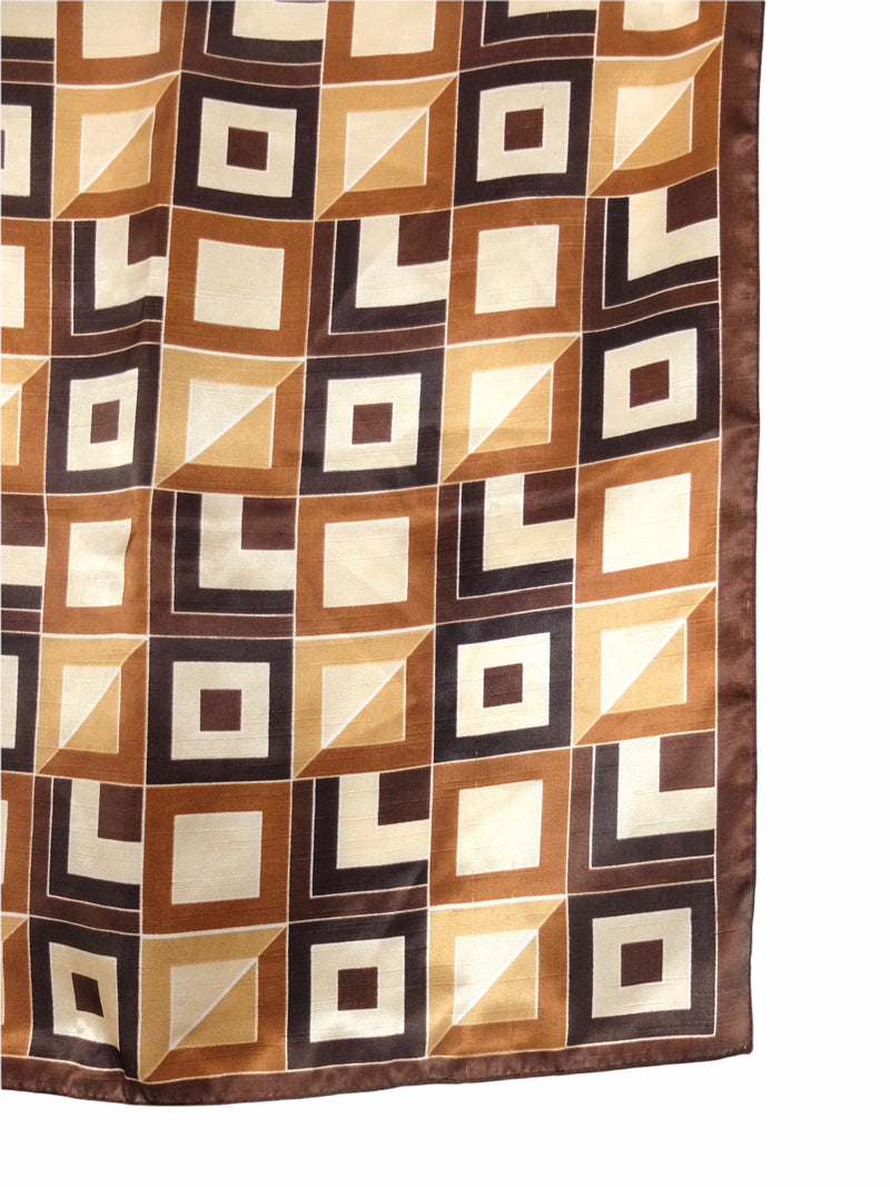 Vintage 80s Funky Abstract Patterned Psychedelic Brown & Beige Square Bandana Neck Tie Scarf