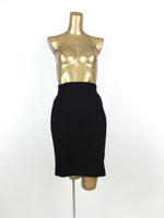 80s Black Wool High Waisted Above-the-Knee Formal Pencil Skirt