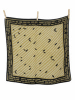 Vintage 80s Beige & Black Abstract Safari Bamboo Print Square Bandana Neck Tie Scarf
