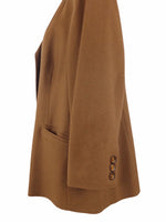 Vintage 80s Mod Utilitarian Camel Brown Fleece Structured Collared Button Down Blazer Jacket with Pockets & Shoulder Pads | Women’s Size Large