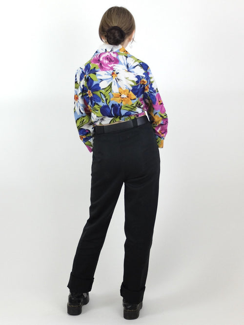 90s Floral 3/4 Sleeve Button Up Collared Blouse