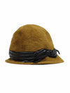 Vintage 70s Mid-Century Mod Fuzzy Brown Winter Cloche Hat with Faux Leather Tie Detail