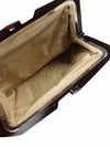 Vintage 60s Mod Cottagecore Floral Print Brown Suede Leather Resin Clasp Clutch Bag