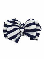 Vintage 80s Mod Bohemian Nautical Blue & White Striped Oversized Layered Hair Bow Clip