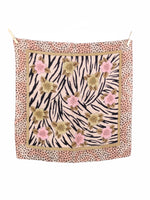 Vintage 80s Abstract Bohemian Pastel Pink Leopard Floral Zebra Animal Print Square Bandana Neck Tie Scarf