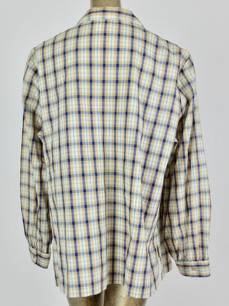 70s Western Check Print Long Sleeve Collared Button Up Shirt