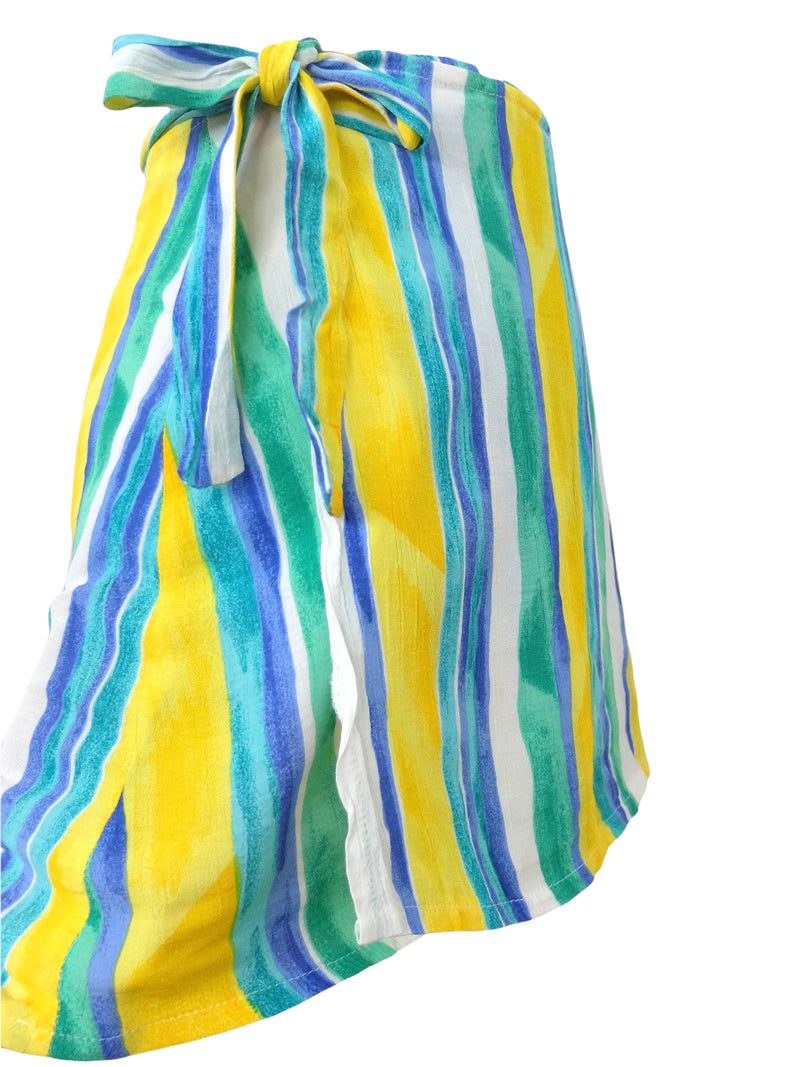 Vintage 80s Bohemian Beachy Festival Style Striped Sarong Wrap A-Line Flowy Mini Skirt | Size XXS