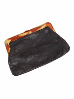 Vintage 70s Mod Hippie Bohemian Dark Brown Faux Leather Clutch Bag with Snap Closure