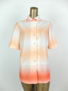 60s Mod Orange Striped Ombre Half Sleeve Collared Button Up Blouse