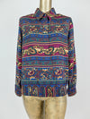 80s Abstract Paisley Collared Long Sleeve Button Up Blouse with Padded Shoulders