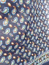 Vintage 70s Mod Psychedelic Bohemain Navy Blue Paisley Print Polyester Long Wide Neck Tie Scarf